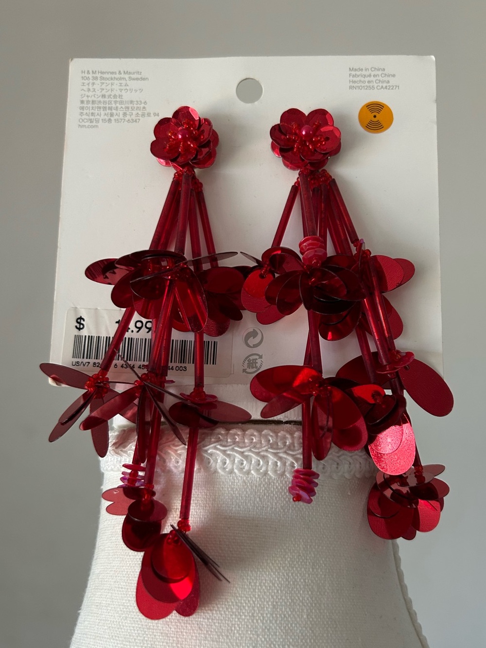 NWT H&M Red Sequin Floral Drop Hair Clips